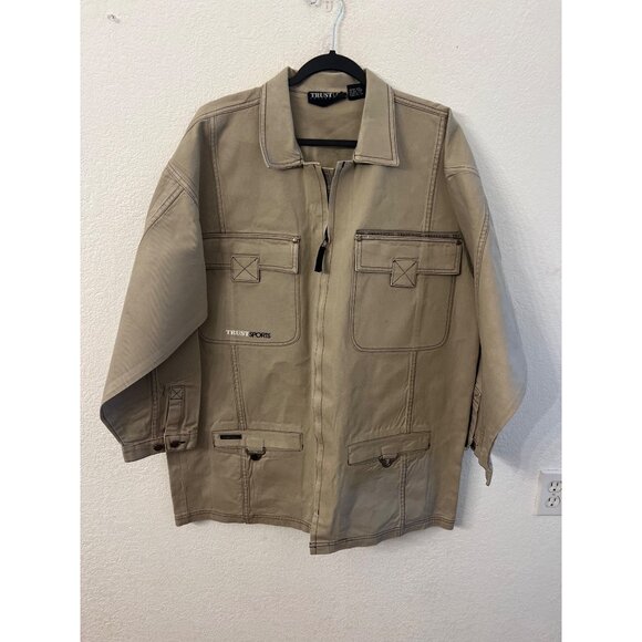 Trust USA collection Tan khaki Work hip hop Jacket With Pockets mens size XL - Picture 1 of 8